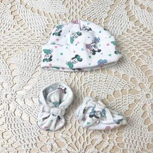 Vintage 80s Dundee Baby Newborn Disney Minnie Mickey Mouse Hat Socks Set Reborn